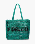 Logo Beaded Woven Bag Green